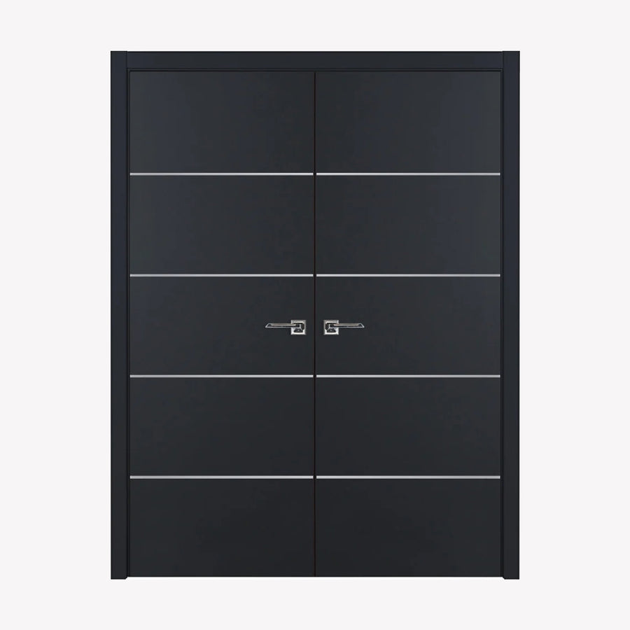 Nova Glam Pro 010 Soft Black Laminated Modern Double Pre-Hung Door - Doors and Beyond