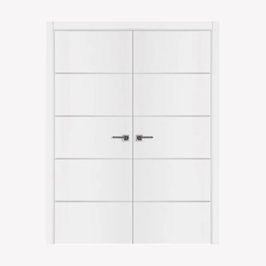 Nova Glam Pro 010 Soft White Laminated Modern Double Pre-Hung Door - Doors and Beyond