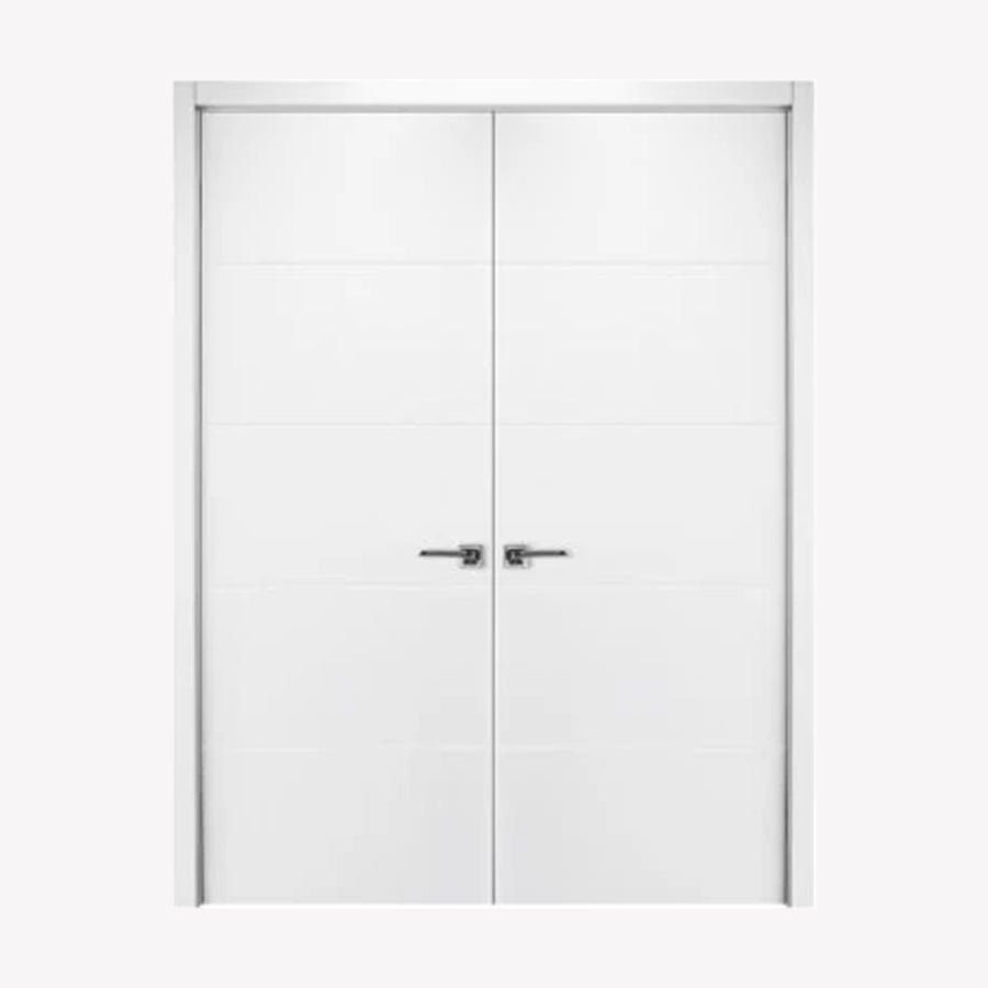 Nova Graffiti Soft White Laminated Modern Double Pre-Hung Door - Doors and Beyond