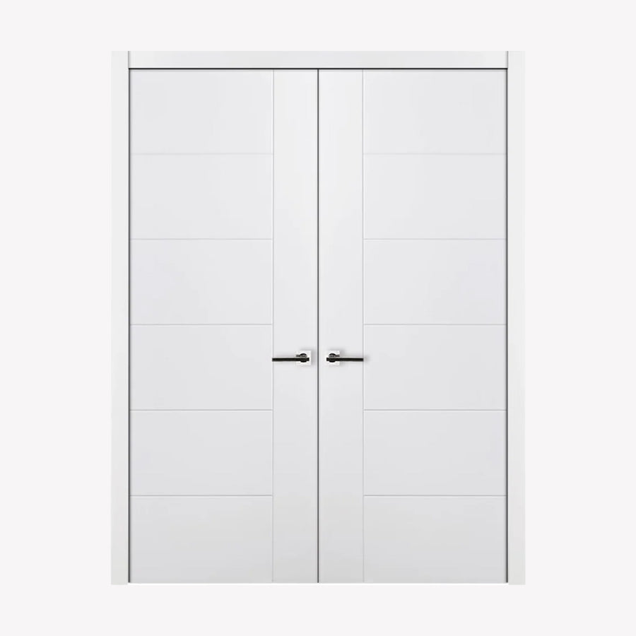 Nova Groove Soft White Laminated Modern Double Pre-Hung Door - Doors and Beyond