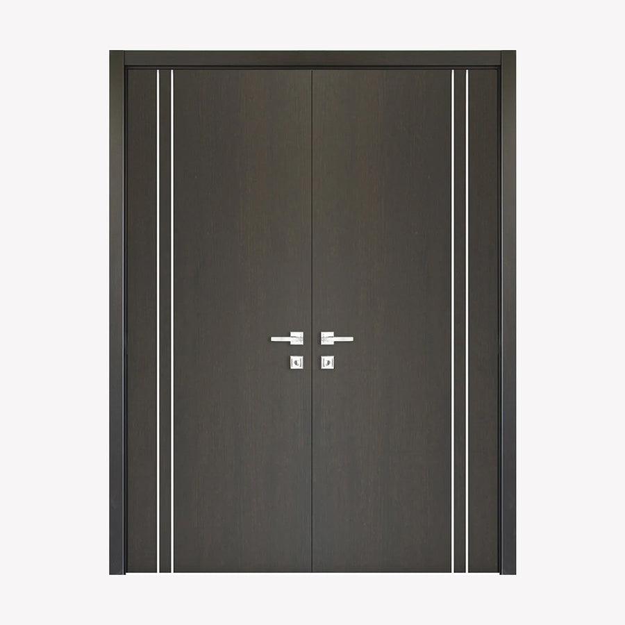 Nova HG002VR Japan Oak Laminated Modern Double Pre-Hung Door - Doors and Beyond