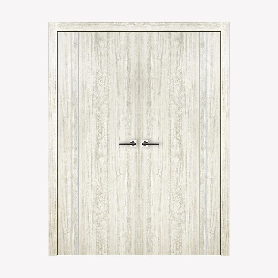 Nova HG002VR Light Aloe Wood Laminated Modern Double Pre-Hung Door - Doors and Beyond