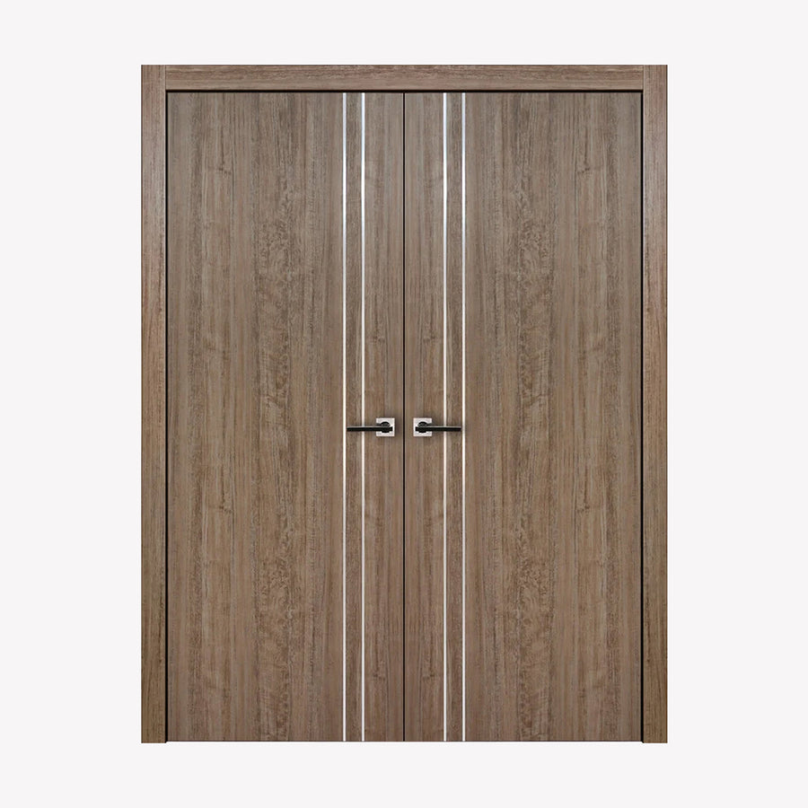 Nova HG002 Dark Aloe Wood Laminated Modern Double Pre-Hung Door - Doors and Beyond