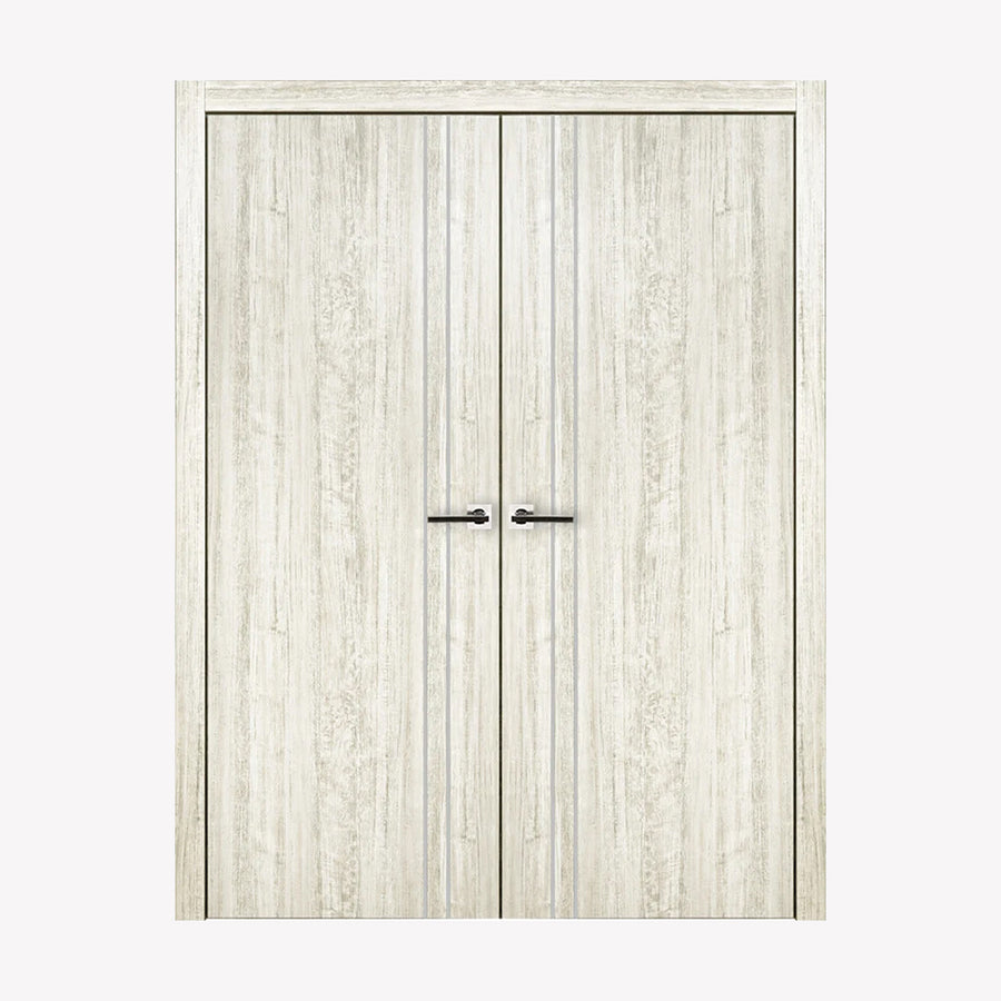 Nova HG002 Light Aloe Wood Laminated Modern Double Pre-Hung Door - Doors and Beyond