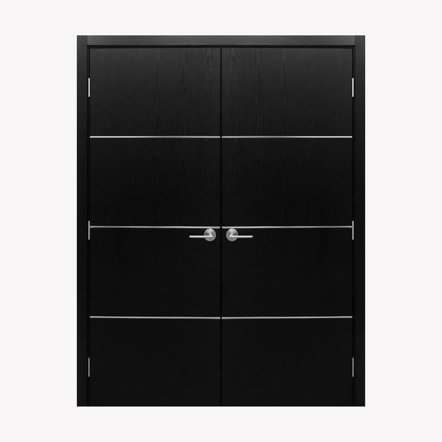 Nova HG008 Black Ash Laminated Modern Double Pre-Hung Door - Doors and Beyond