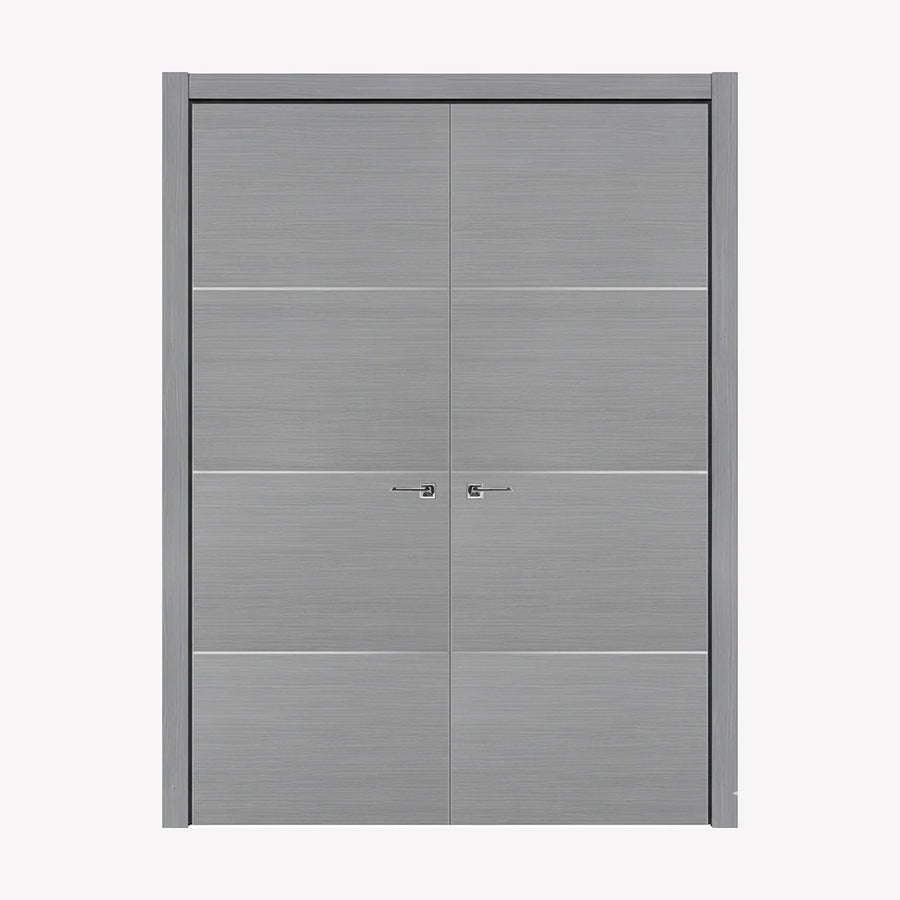 Nova HG008 Silver Wood Laminated Modern Double Pre-Hung Door - Doors and Beyond