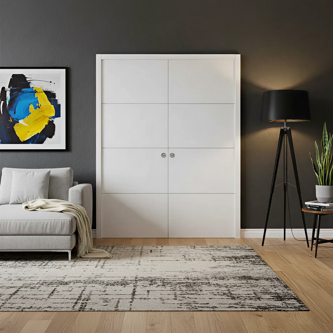 Nova HG008 White Drawing Laminated Modern Double Pocket Door - Doors and Beyond