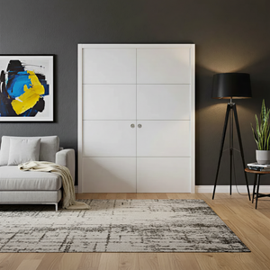 Nova HG008 White Drawing Laminated Modern Double Pocket Door - Doors and Beyond