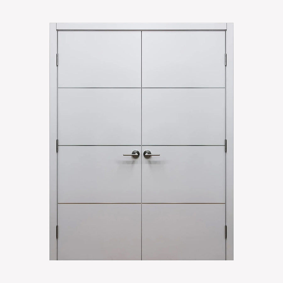 Nova HG008 White Drawing Laminated Modern Double Pre-Hung Door - Doors and Beyond
