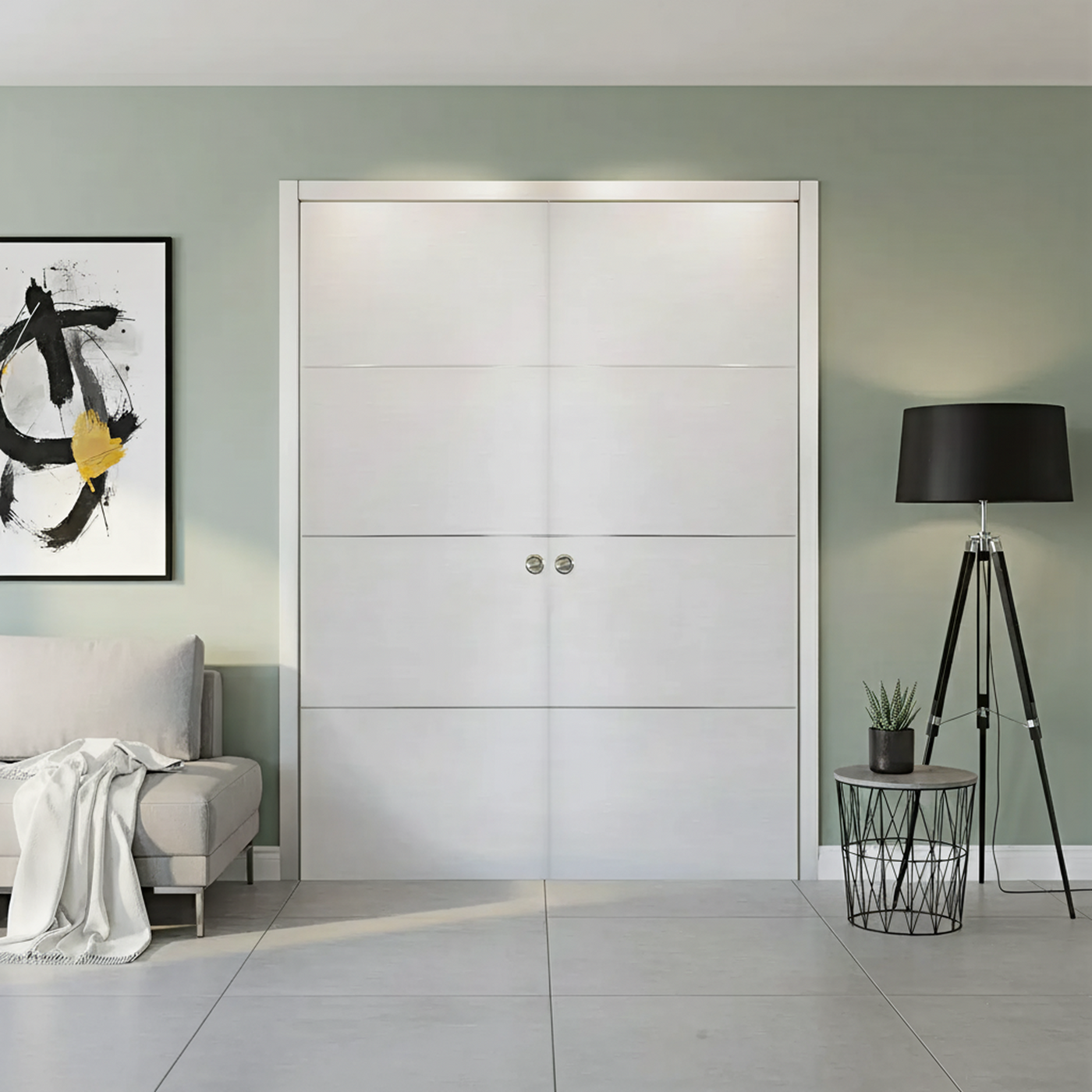 Nova HG008 White Wenge Laminated Modern Double Pocket Door - Doors and Beyond