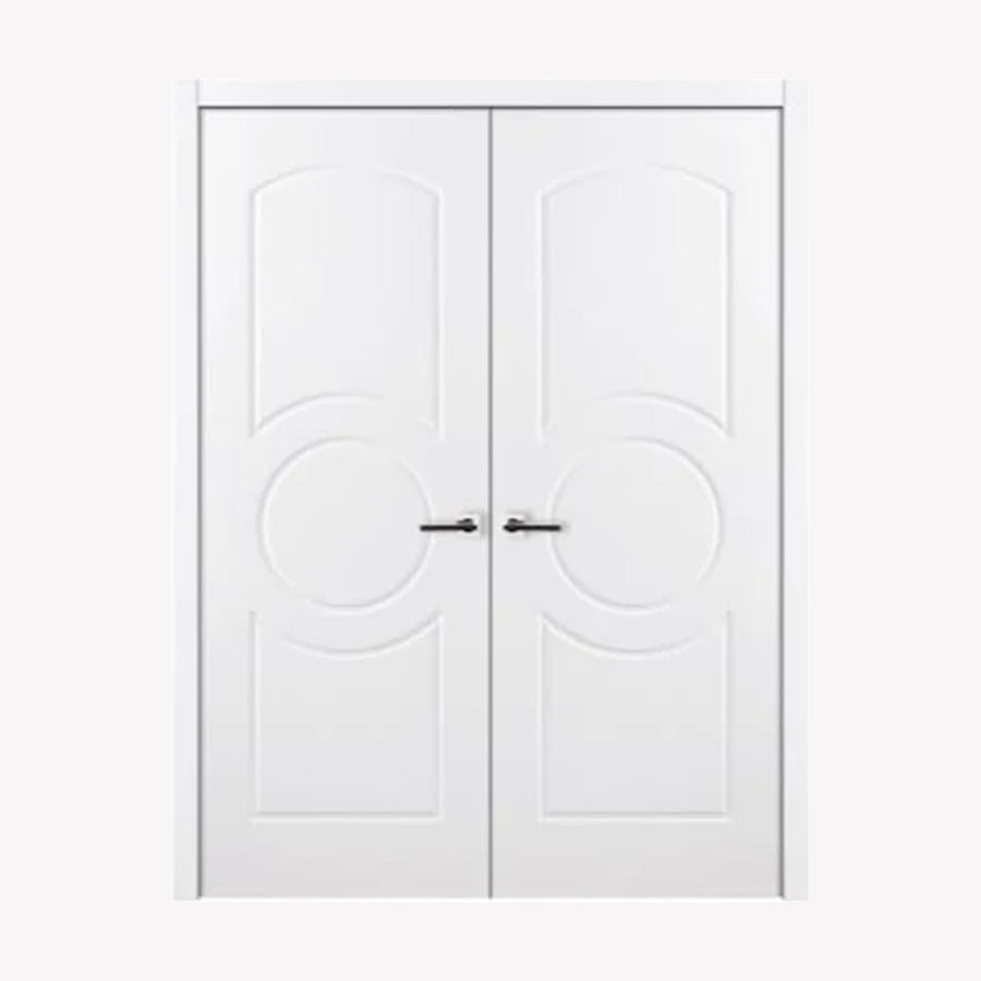 Nova Ovalo Soft White Laminated Modern Double Pre-Hung Door - Doors and Beyond