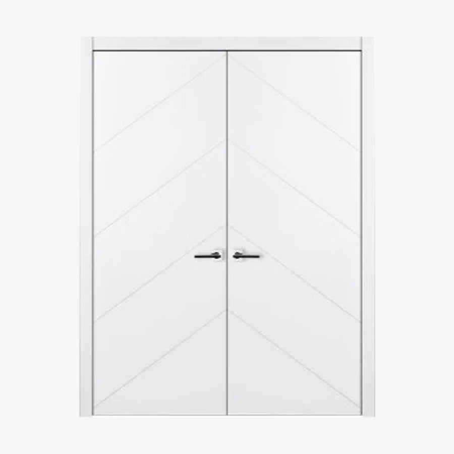 Nova Slant Soft White Laminated Modern Double Pre-Hung Door - Doors and Beyond