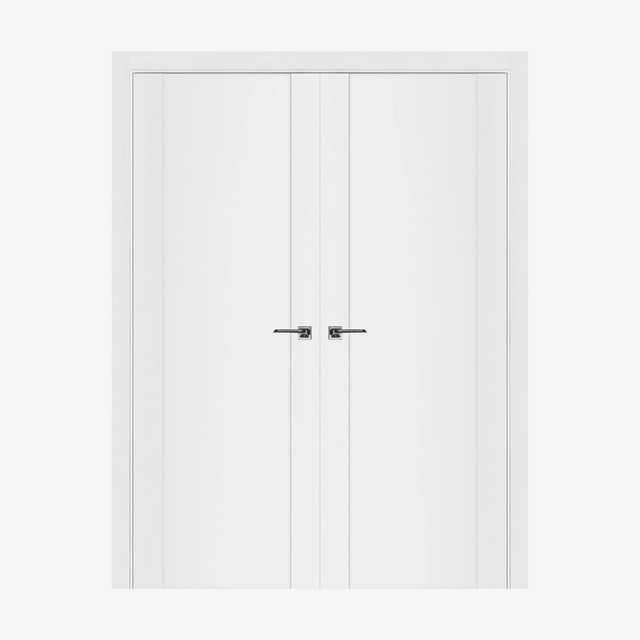 Nova Stile 001 Soft White Laminated Modern Double Pre-Hung Door - Doors and Beyond