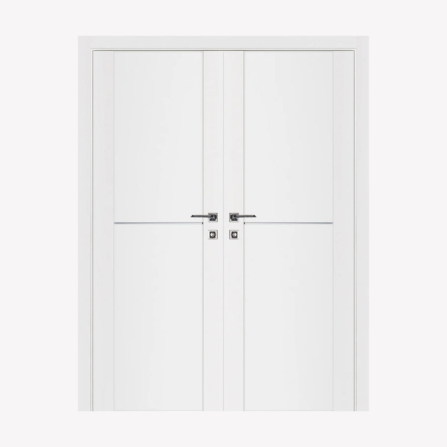 Nova Stile 002 Soft White Laminated Modern Double Pre-Hung Door - Doors and Beyond