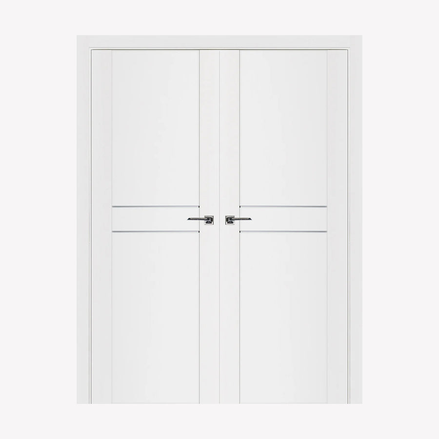 Nova Stile 003 Soft White Laminated Modern Double Pre-Hung Door - Doors and Beyond