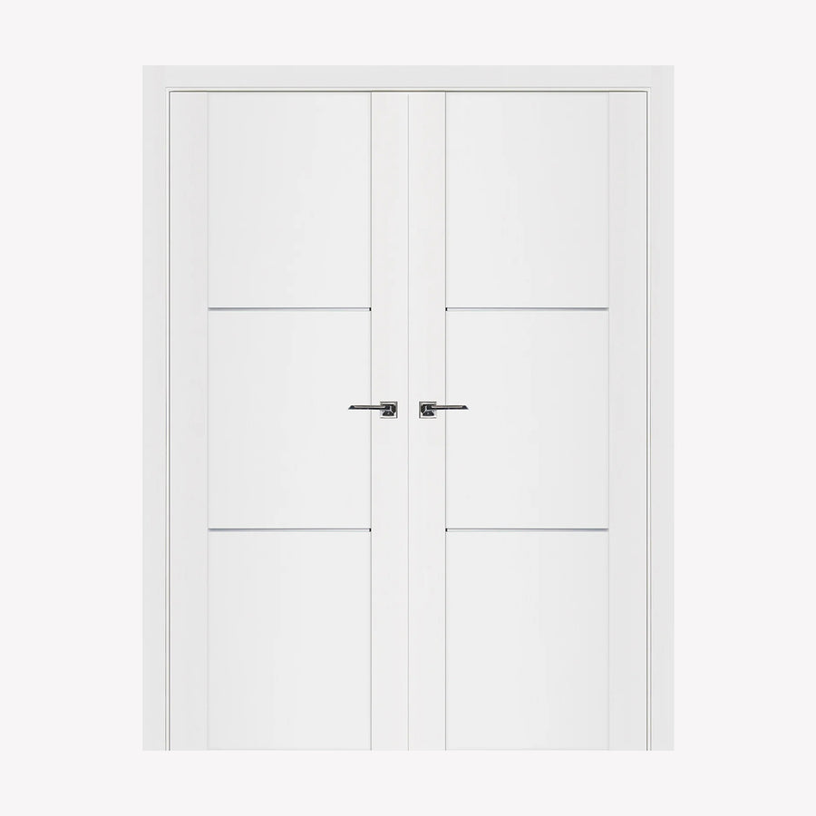 Nova Stile 004 Soft White Laminated Modern Double Pre-Hung Door - Doors and Beyond