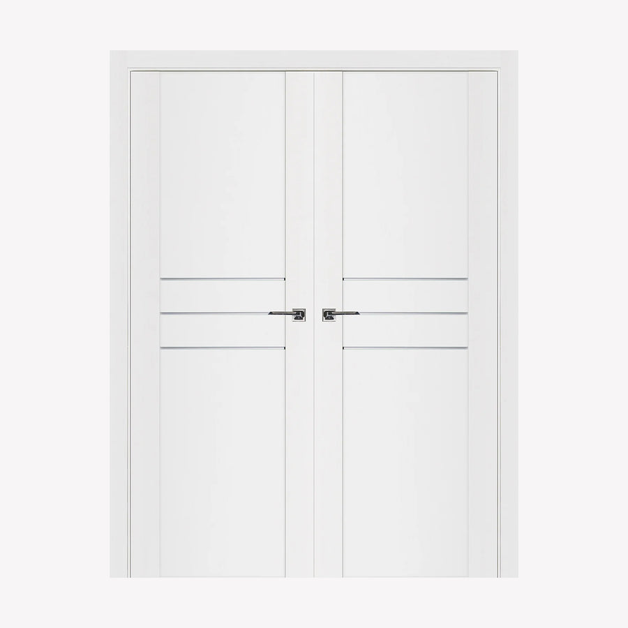 Nova Stile 005 Soft White Laminated Modern Double Pre-Hung Door - Doors and Beyond