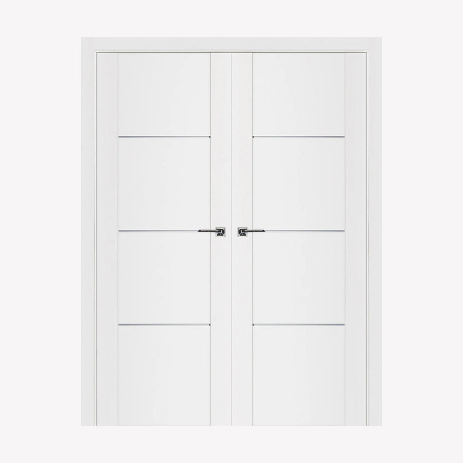 Nova Stile 006 Soft White Laminated Modern Double Pre-Hung Door - Doors and Beyond