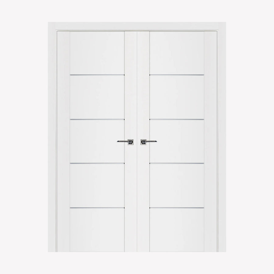 Nova Stile 007 Soft White Laminated Modern Double Pre-Hung Door - Doors and Beyond