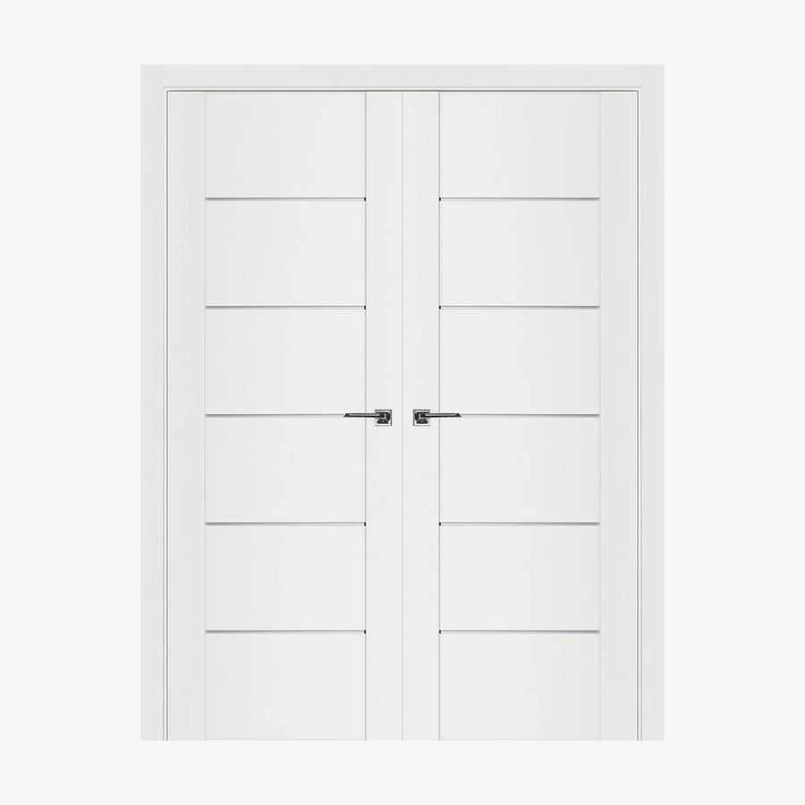 Nova Stile 008 Soft White Laminated Modern Double Pre-Hung Door - Doors and Beyond