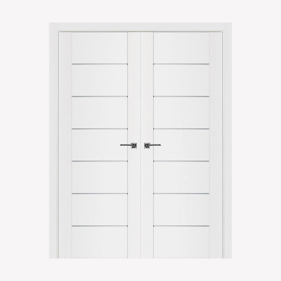 Nova Stile 009 Soft White Laminated Modern Double Pre-Hung Door - Doors and Beyond