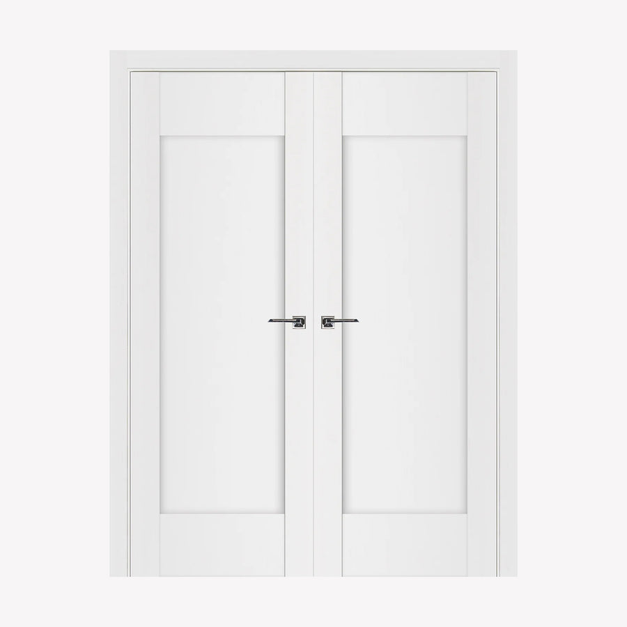 Nova Stile 012 Soft White Laminated Modern Double Pre-Hung Door - Doors and Beyond
