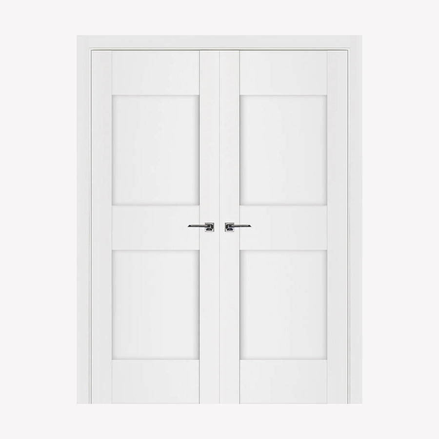 Nova Stile 013 Soft White Laminated Modern Double Pre-Hung Door - Doors and Beyond