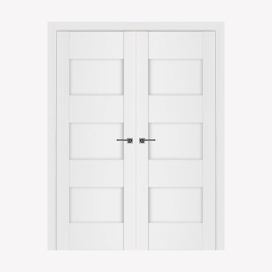 Nova Stile 015 Soft White Laminated Modern Double Pre-Hung Door - Doors and Beyond