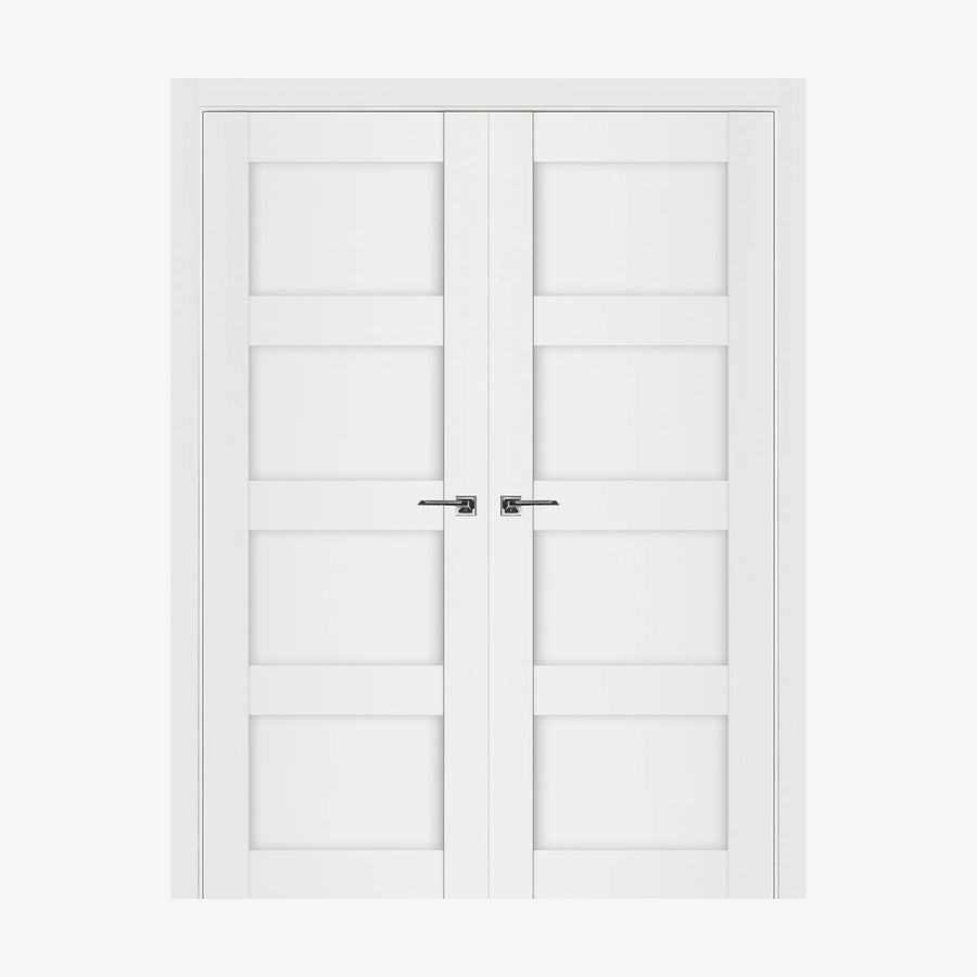 Nova Stile 021 Soft White Laminated Modern Double Pre-Hung Door - Doors and Beyond