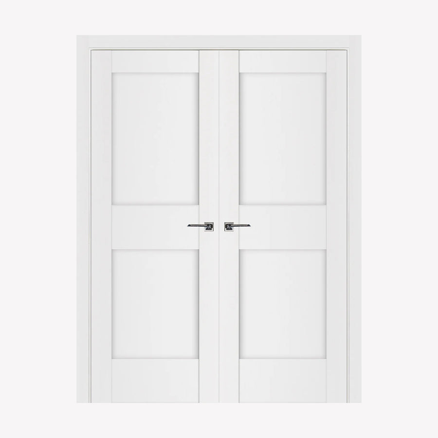 Nova Stile 023 Soft White Laminated Modern Double Pre-Hung Door - Doors and Beyond