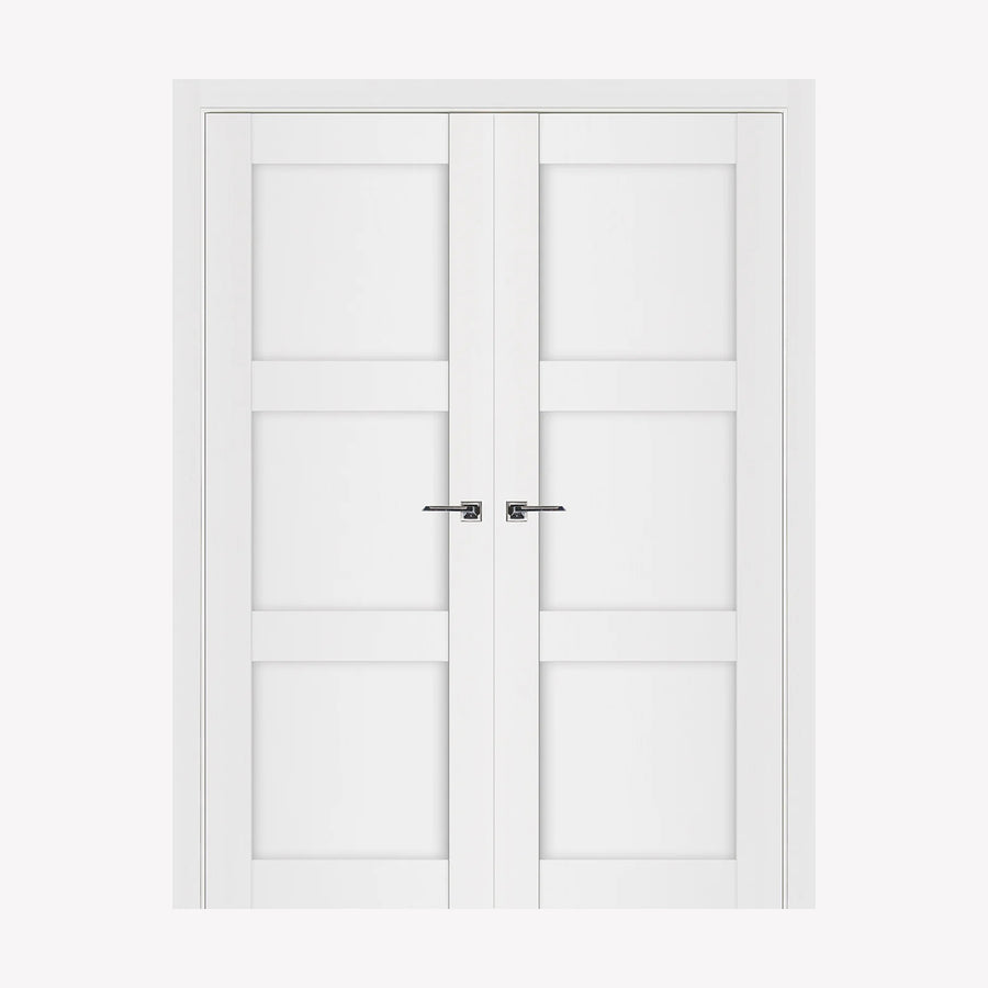 Nova Stile 025 Soft White Laminated Modern Double Pre-Hung Door - Doors and Beyond