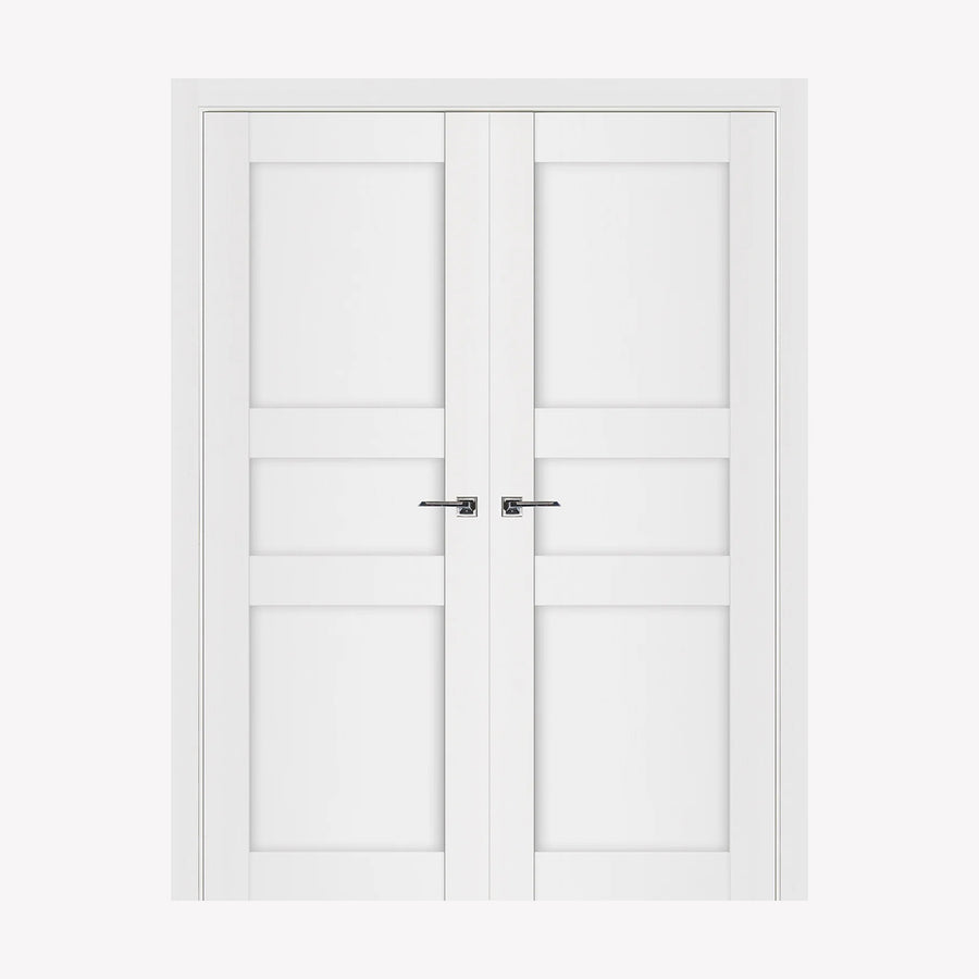 Nova Stile 029 Soft White Laminated Modern Double Pre-Hung Door - Doors and Beyond