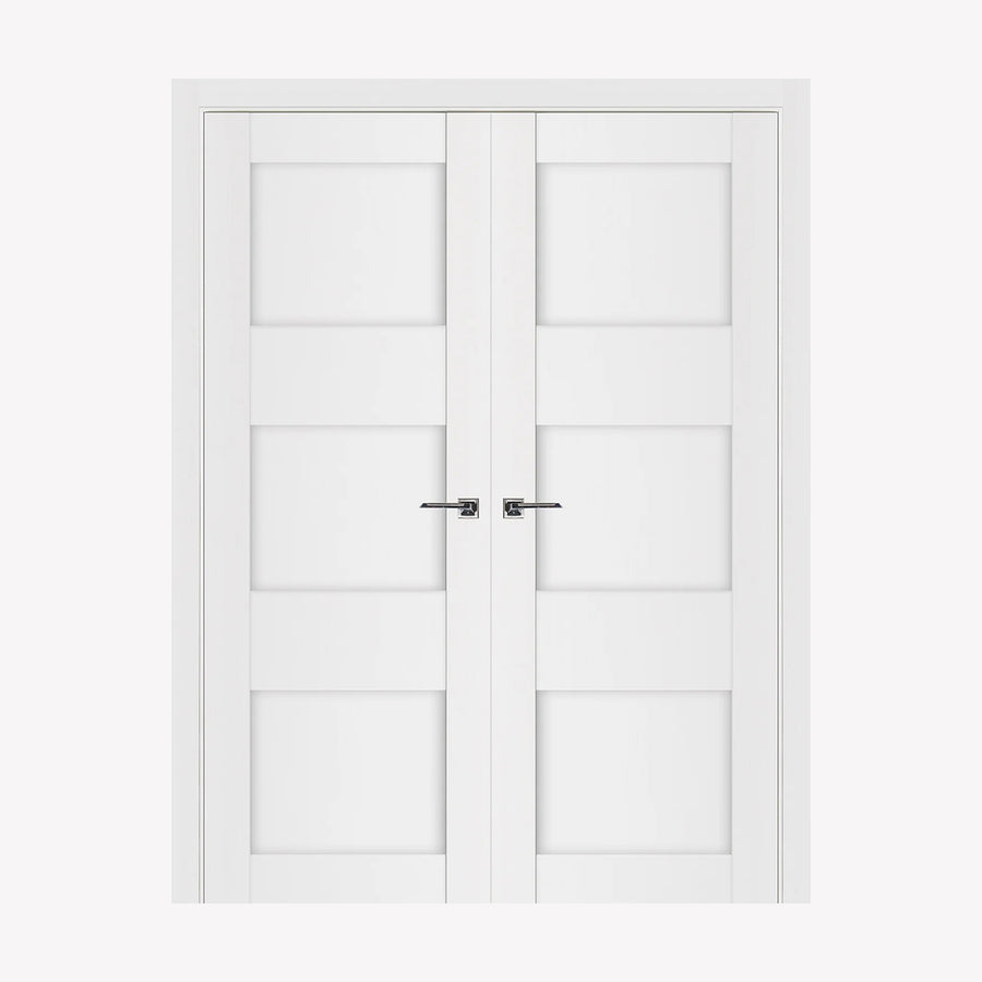 Nova Stile 044 Soft White Laminated Modern Double Pre-Hung Door - Doors and Beyond