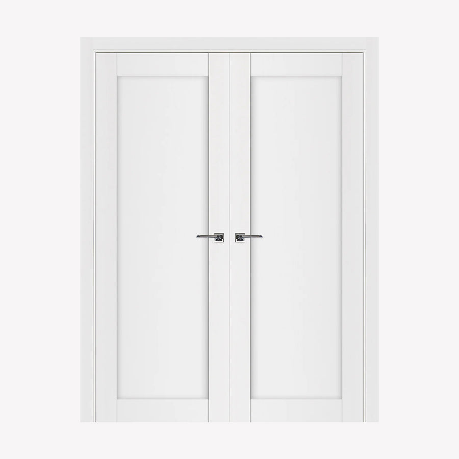 Nova Stile 054 Soft White Laminated Modern Double Pre-Hung Door - Doors and Beyond