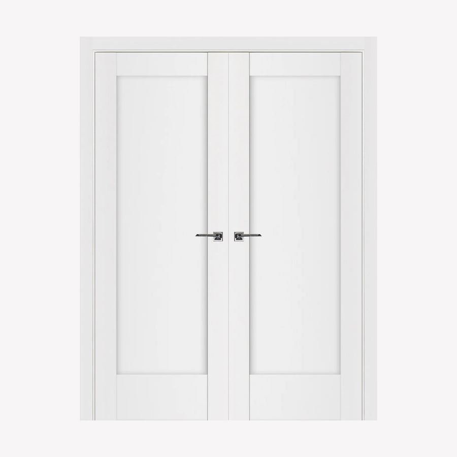 Nova Stile 059 Soft White Laminated Modern Double Pre-Hung Door - Doors and Beyond