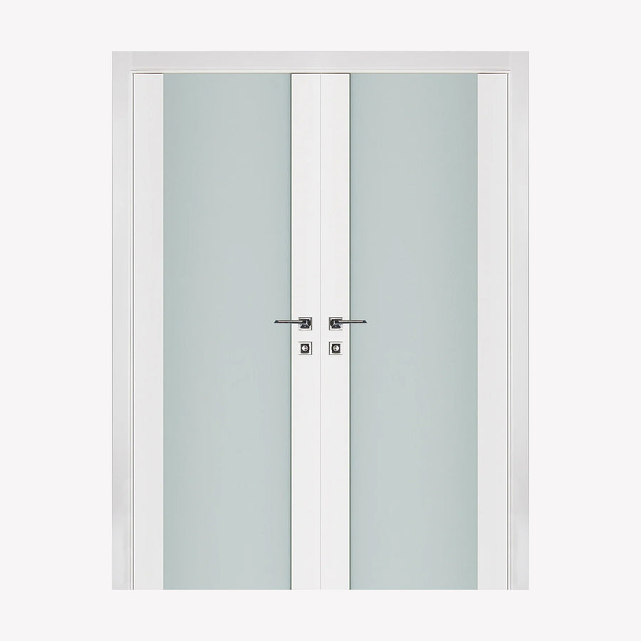 Nova Triplex 001 Soft White Laminated Modern Double Pre-Hung Door - Doors and Beyond