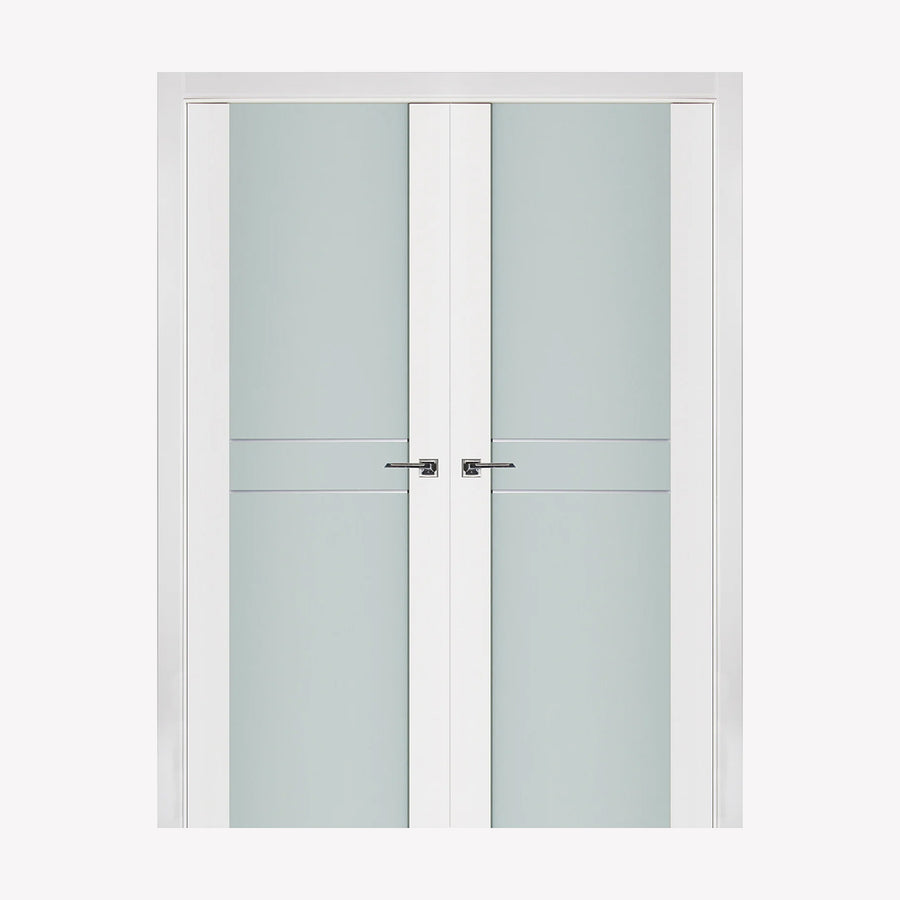 Nova Triplex 003 Soft White Laminated Modern Double Pre-Hung Door - Doors and Beyond