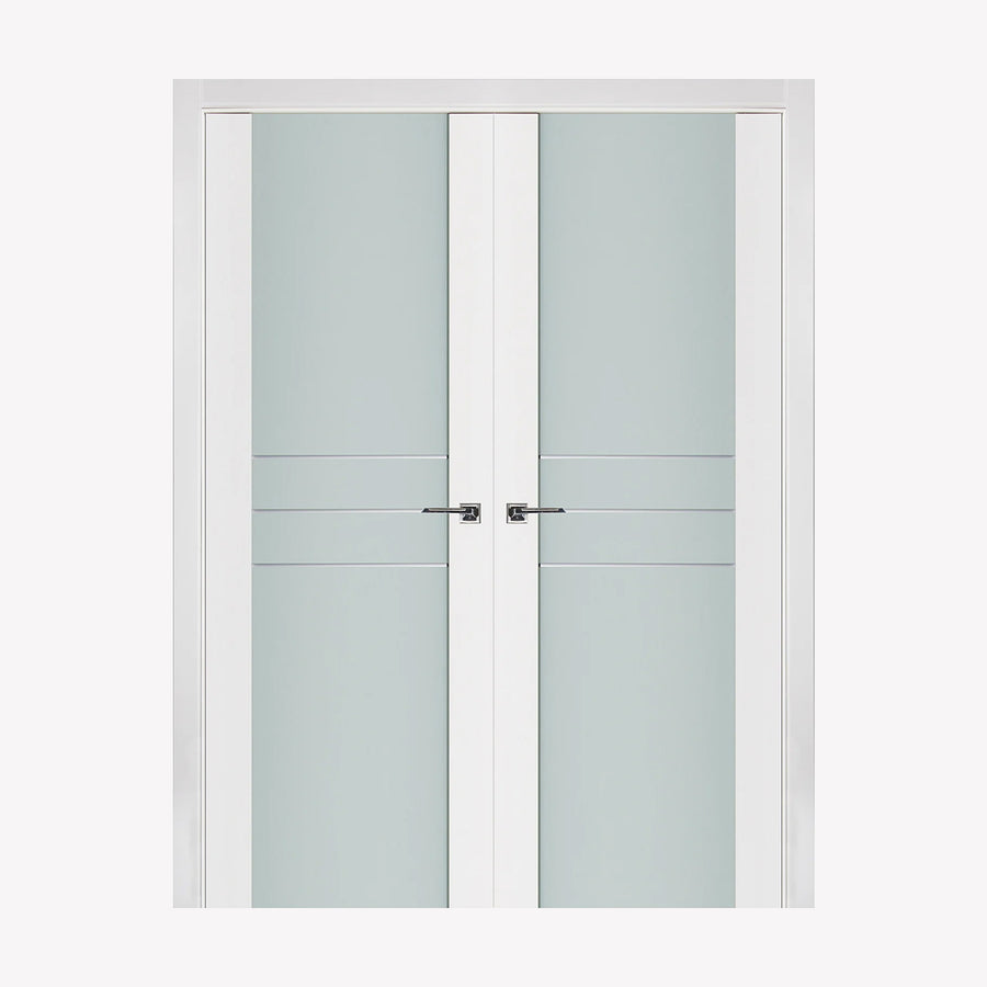 Nova Triplex 005 Soft White Laminated Modern Double Pre-Hung Door - Doors and Beyond