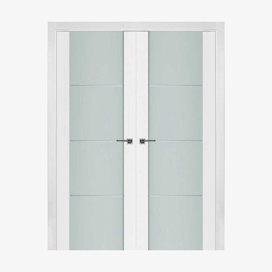 Nova Triplex 006 Soft White Laminated Modern Double Pre-Hung Door - Doors and Beyond