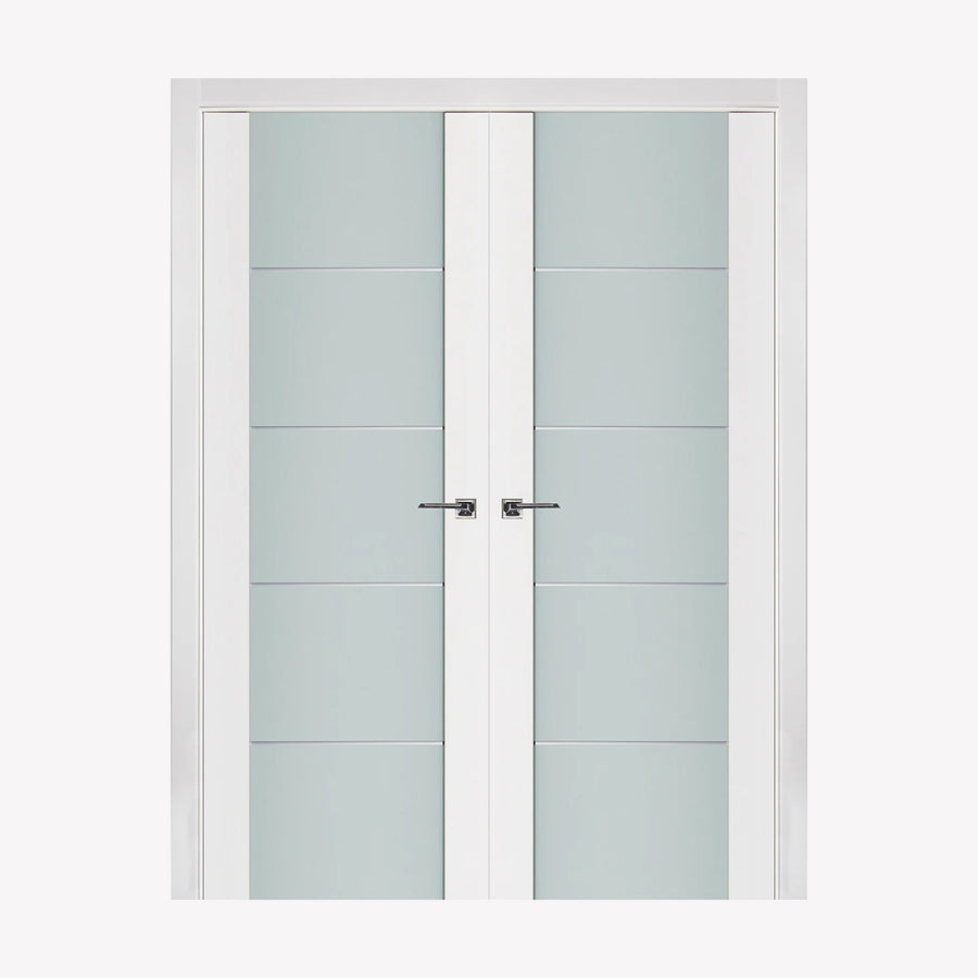 Nova Triplex 007 Soft White Laminated Modern Double Pre-Hung Door - Doors and Beyond