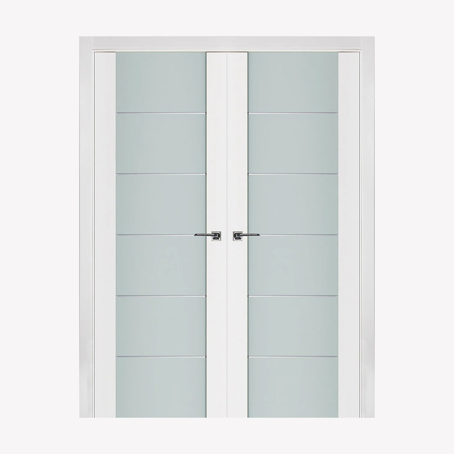 Nova Triplex 009 Soft White Laminated Modern Double Pre-Hung Door - Doors and Beyond