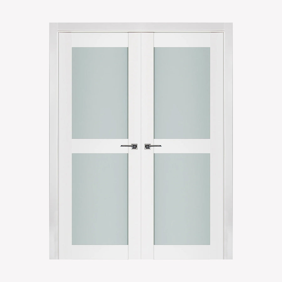 Nova Triplex 020 Soft White Laminated Modern Double Pre-Hung Door - Doors and Beyond