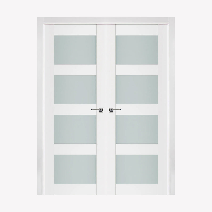 Nova Triplex 021 Soft White Laminated Modern Double Pre-Hung Door - Doors and Beyond