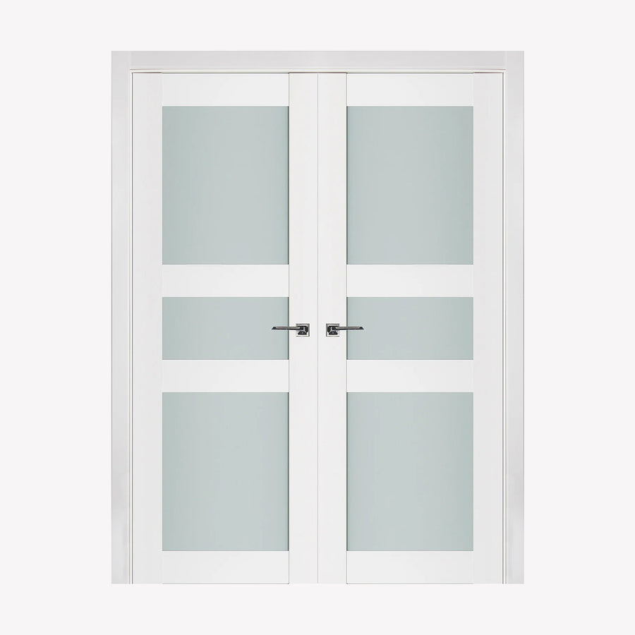 Nova Triplex 029 Soft White Laminated Modern Double Pre-Hung Door - Doors and Beyond