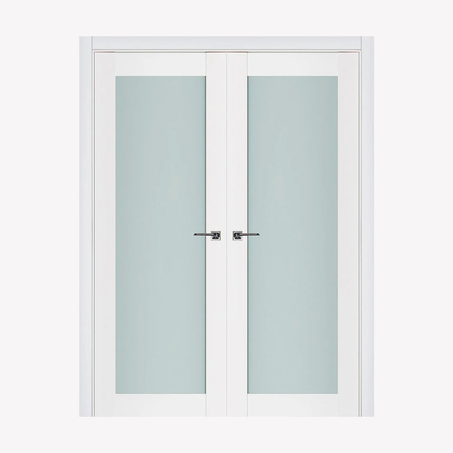 Nova Triplex 054 Soft White Laminated Modern Double Pre-Hung Door - Doors and Beyond