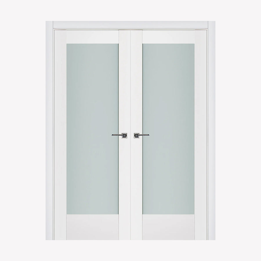 Nova Triplex 056 Soft White Laminated Modern Double Pre-Hung Door - Doors and Beyond