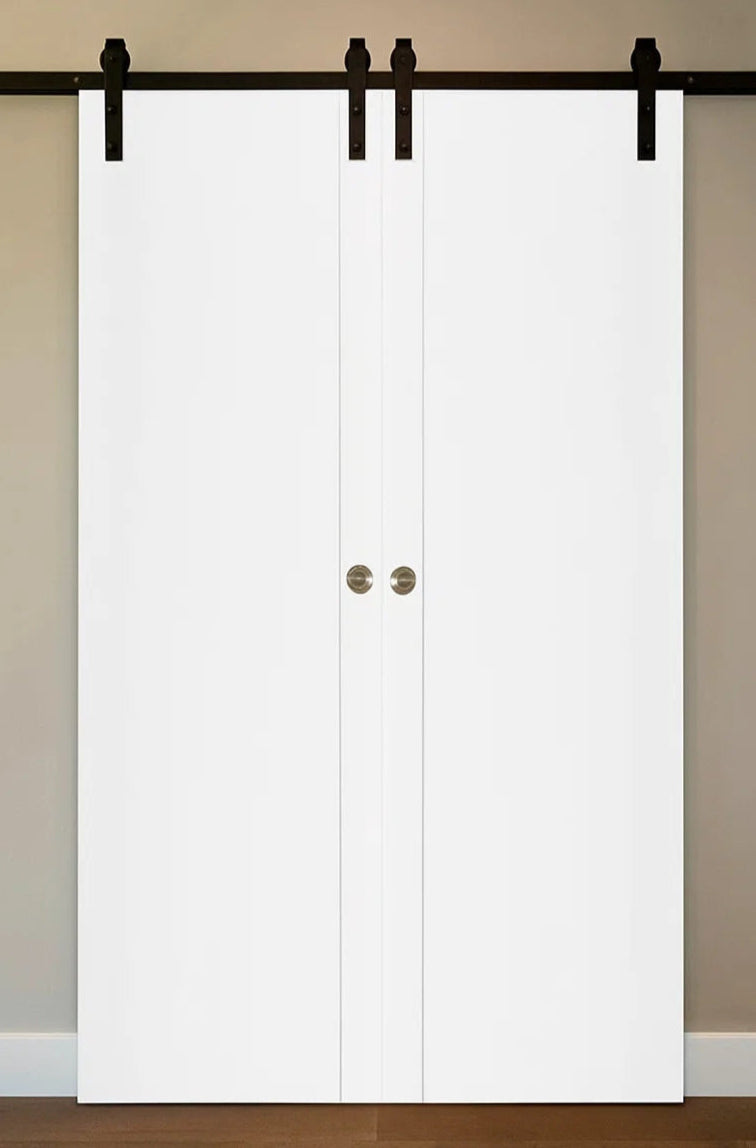 Nova Glam Pro 003 Soft White Laminated Modern Double Barn Door - Doors and Beyond