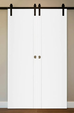 Nova Glam Pro 003 Soft White Laminated Modern Double Barn Door - Doors and Beyond