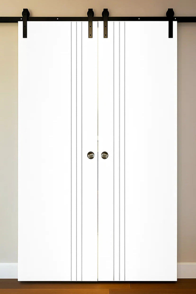 Nova Glam Pro 004 Soft White Laminated Modern Double Barn Door - Doors and Beyond