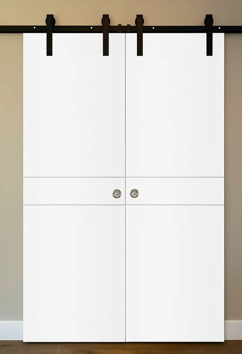 Nova Glam Pro 008 Soft White Laminated Modern Double Barn Door - Doors and Beyond